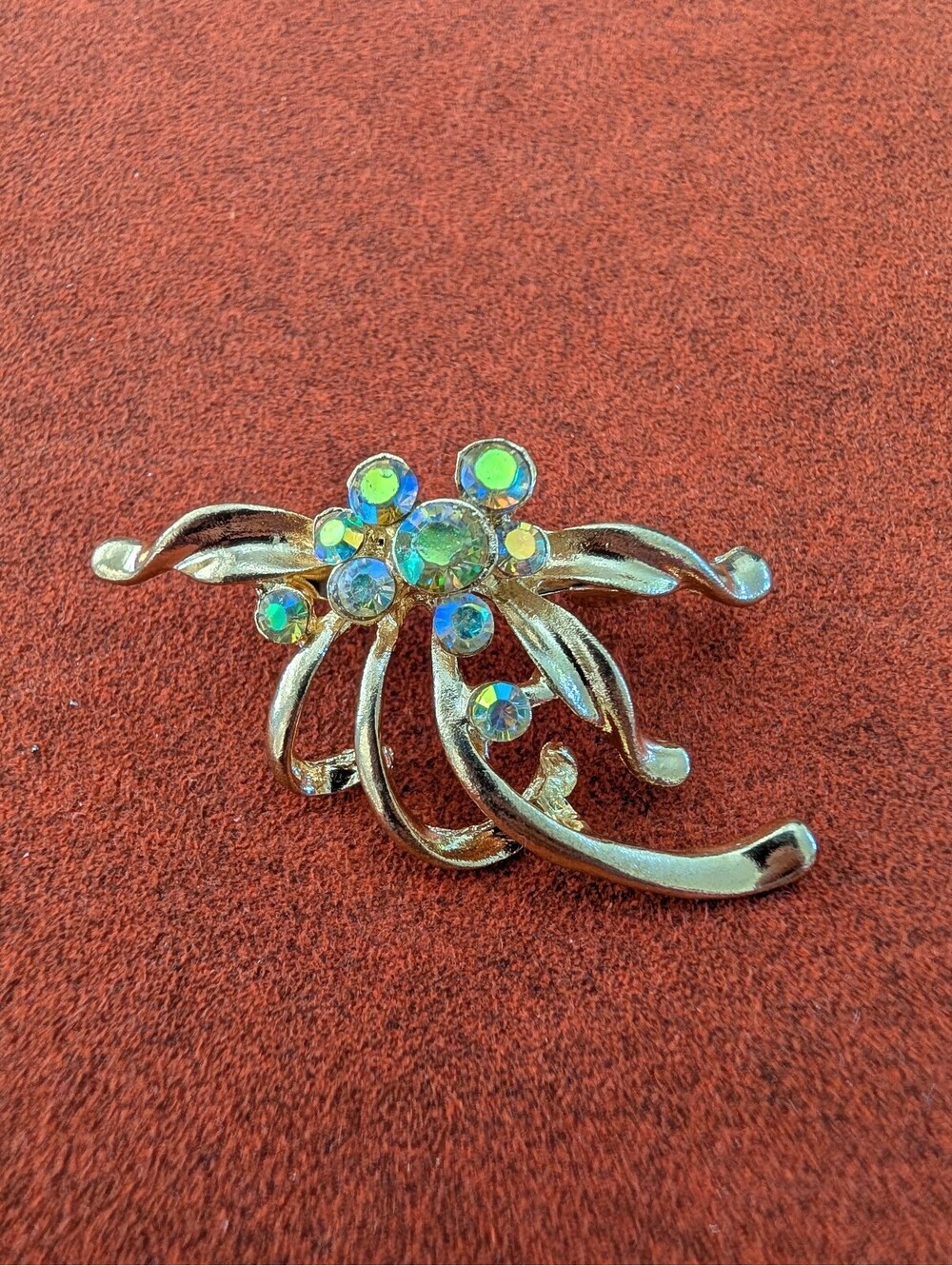 Gold Tone AB Bead Brooch Mew